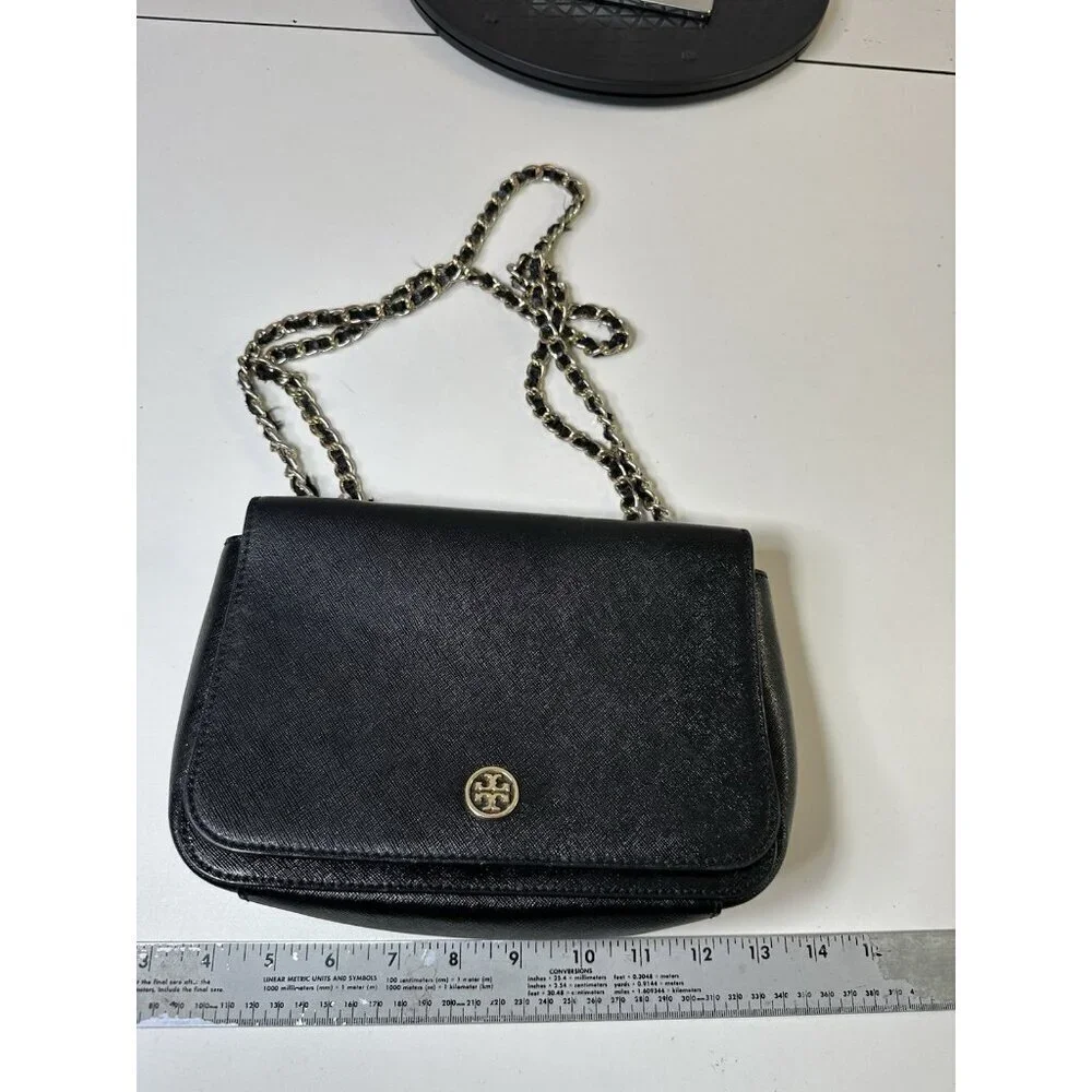 Tory Burch Shoulder Bag Chain Strap Saffiano Black